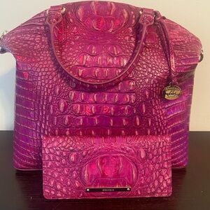 Brahmin Fuchsia Embossed Leather Shoulder Bag and Wallet